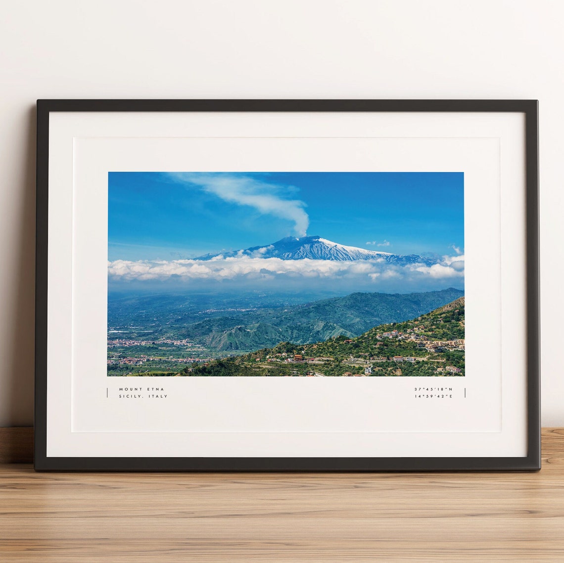 Mount Etna Sicily Italy Coordinates Travel Photography Poster