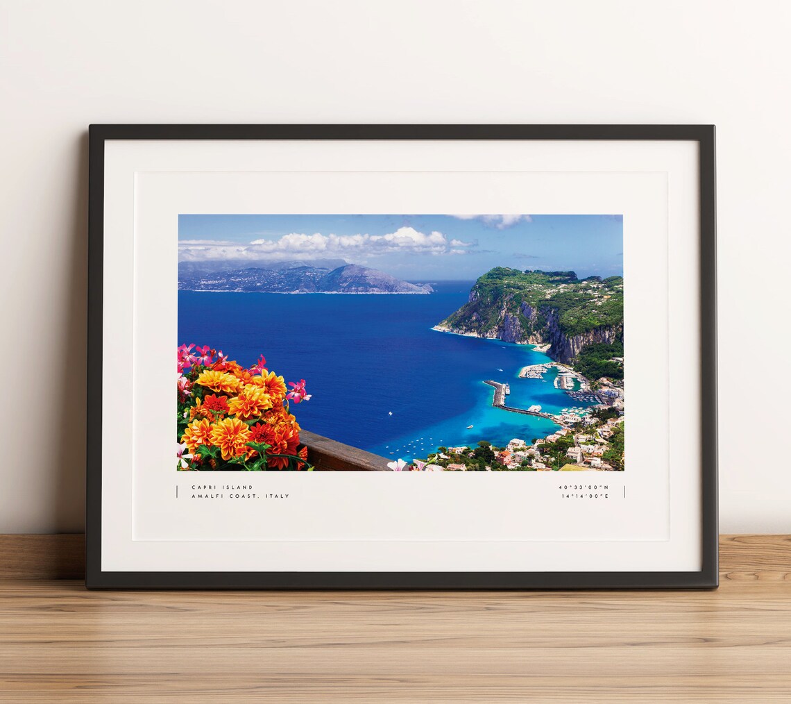 Capri Island Amalfi Coast Italy Blue Sea Flowers Photo Travel Poster