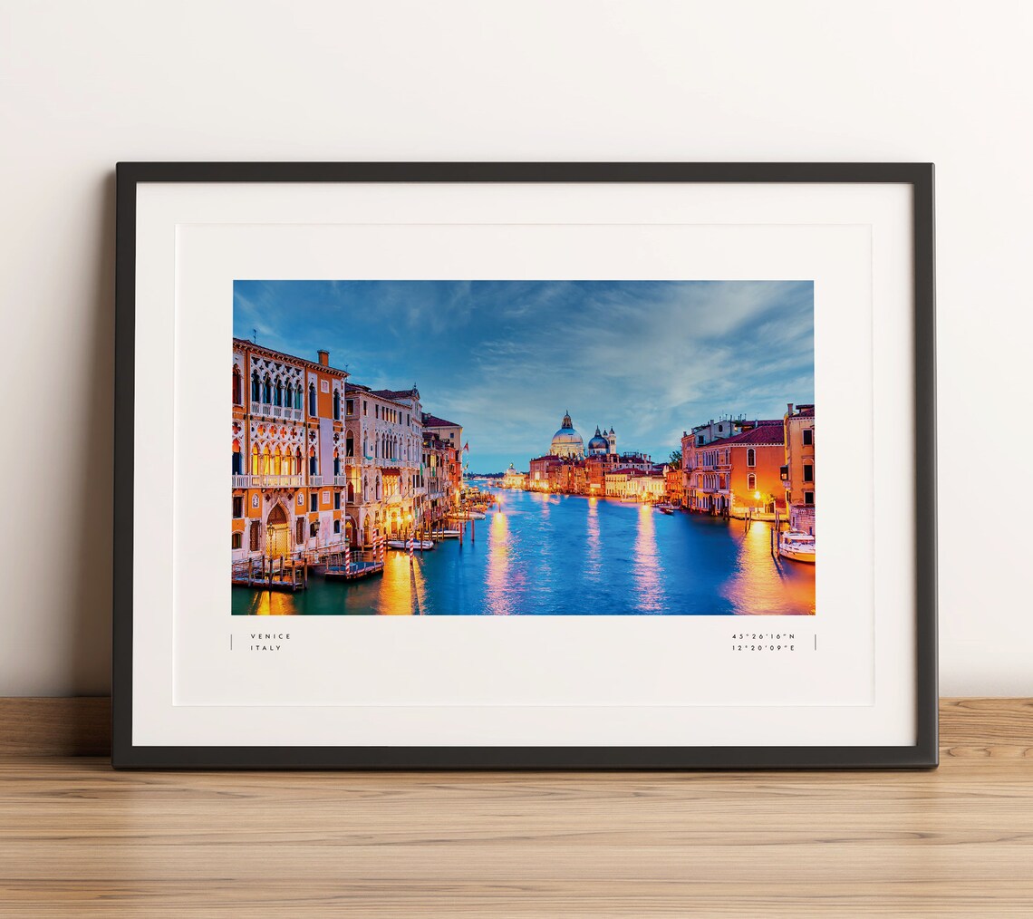 Venice Cathedral Coordinates Travel Poster, Black And White