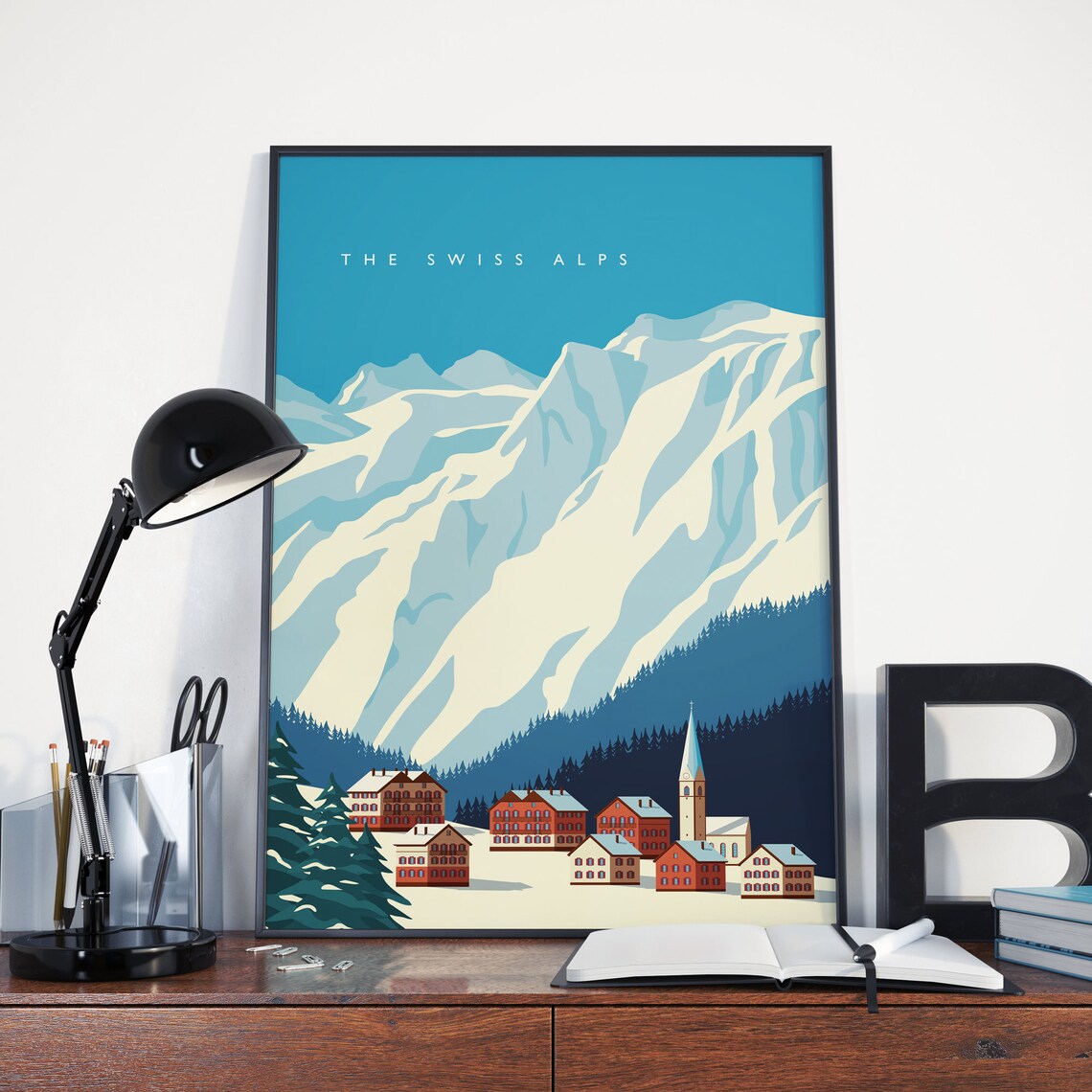 Swiss Alps Vintage Style Mountains Travel Poster
