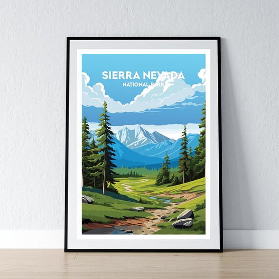 Sierra Nevada National Park Alpine Valley Vintage Travel Poster