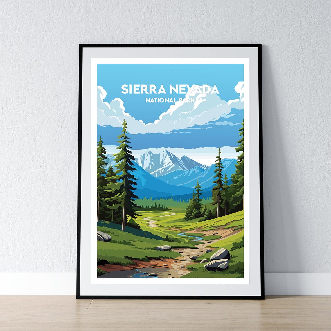 Sierra Nevada National Park Alpine Valley Vintage Travel Poster
