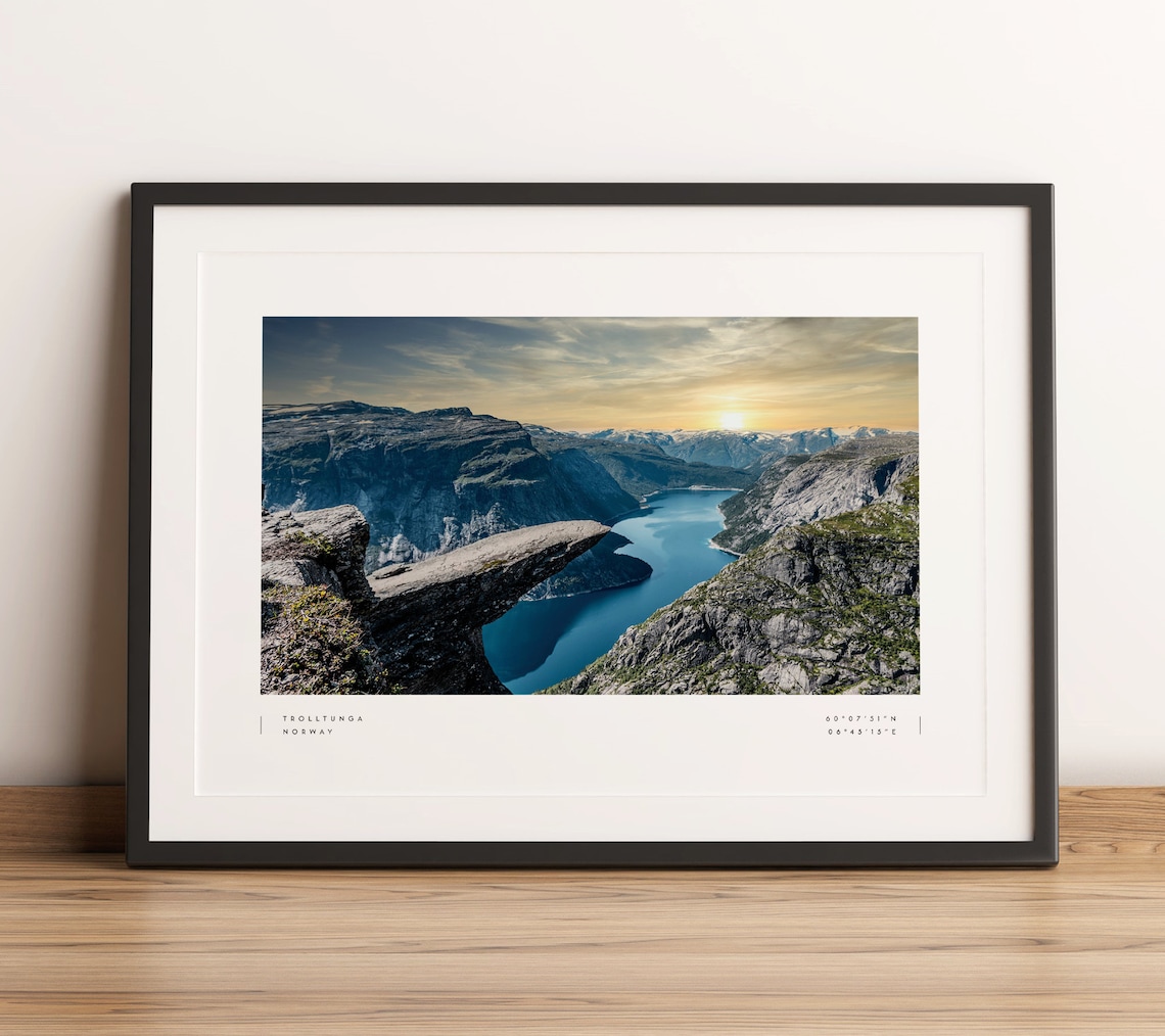 Trolltunga Travel Poster, Norway Coordinates Wall Art