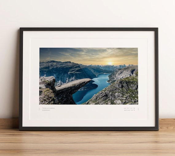 Trolltunga Travel Poster, Norway Coordinates Wall Art