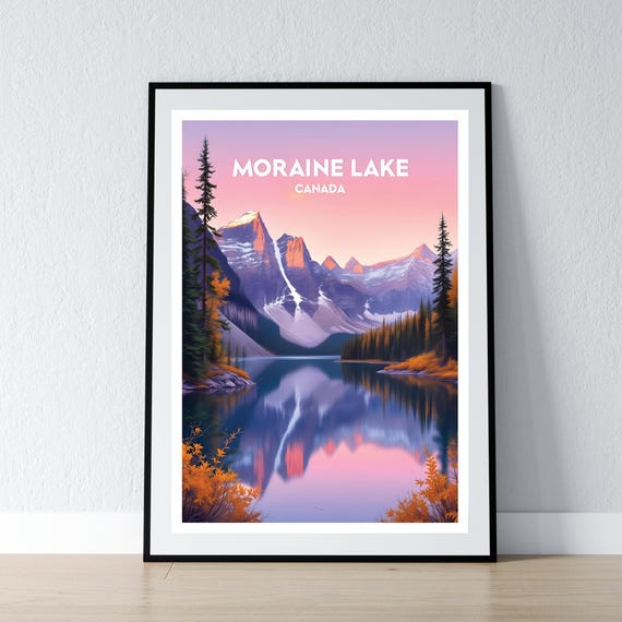 Moraine Lake Poster Banff Print Canada Wall Art Gift Travel Home Decor Illustration