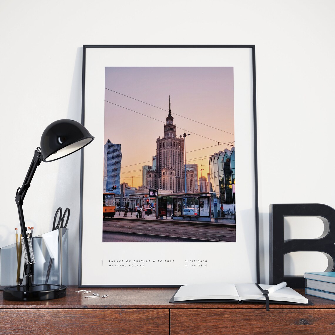 Warsaw Coordinates Travel Poster, Black and White