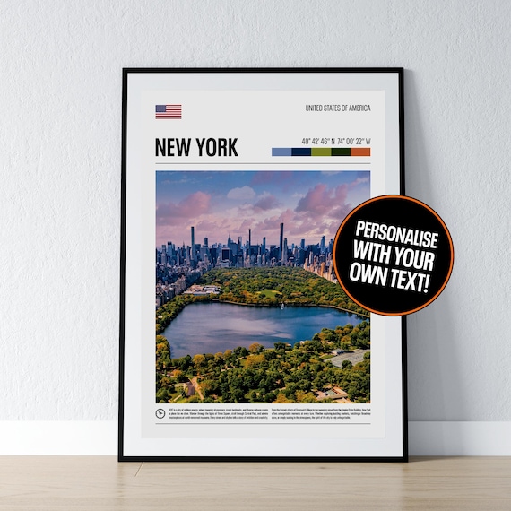 New York City Central Park Aerial Coordinates Photo Travel Print