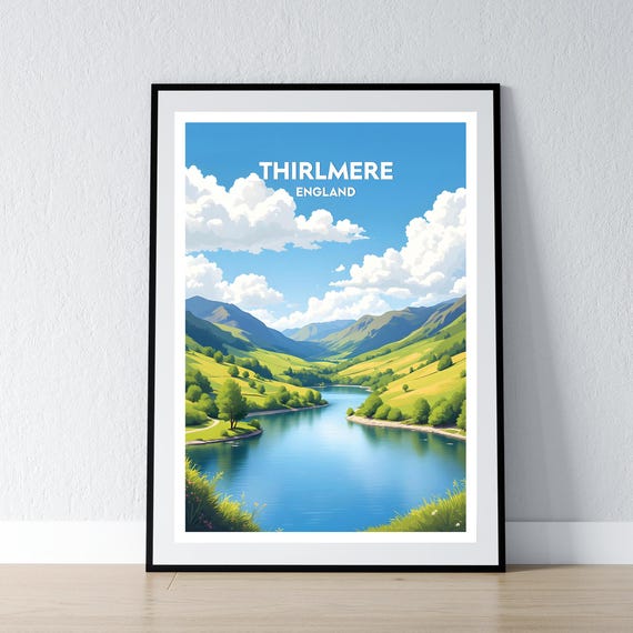 Thirlmere Reservoir Poster Lake District Print National Park Wall Art Gift Travel Home Decor Illustration