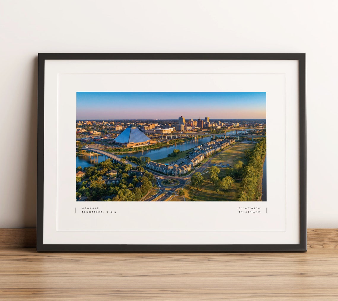 Memphis Tennessee Coordinates Aerial City Skyline Travel Poster