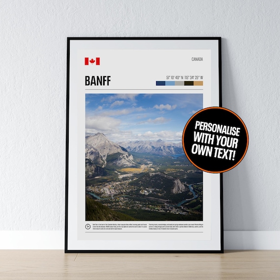 Banff Canada Rockies Mountain Lake Photo Coordinates Travel Poster