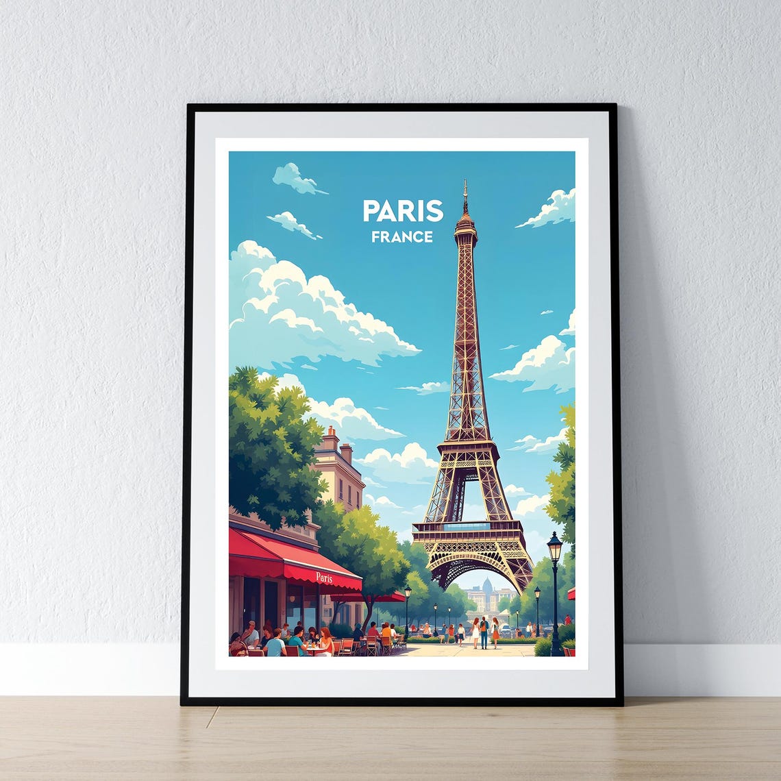 Eiffel Tower Paris Street Cafe Bright Summer Day City Poster