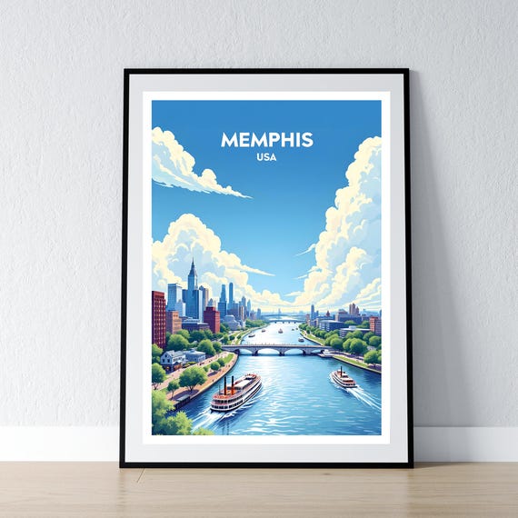 Memphis Poster Print Usa Wall Art Gift Travel United States Home Decor Illustration
