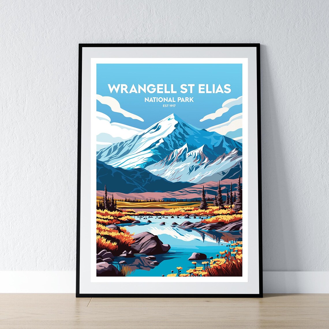 Wrangell St Elias National Park Est 1917 Vintage Travel Art Poster