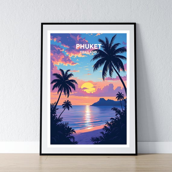 Phuket Poster Print Thailand Wall Art Gift Travel Home Decor Illustration