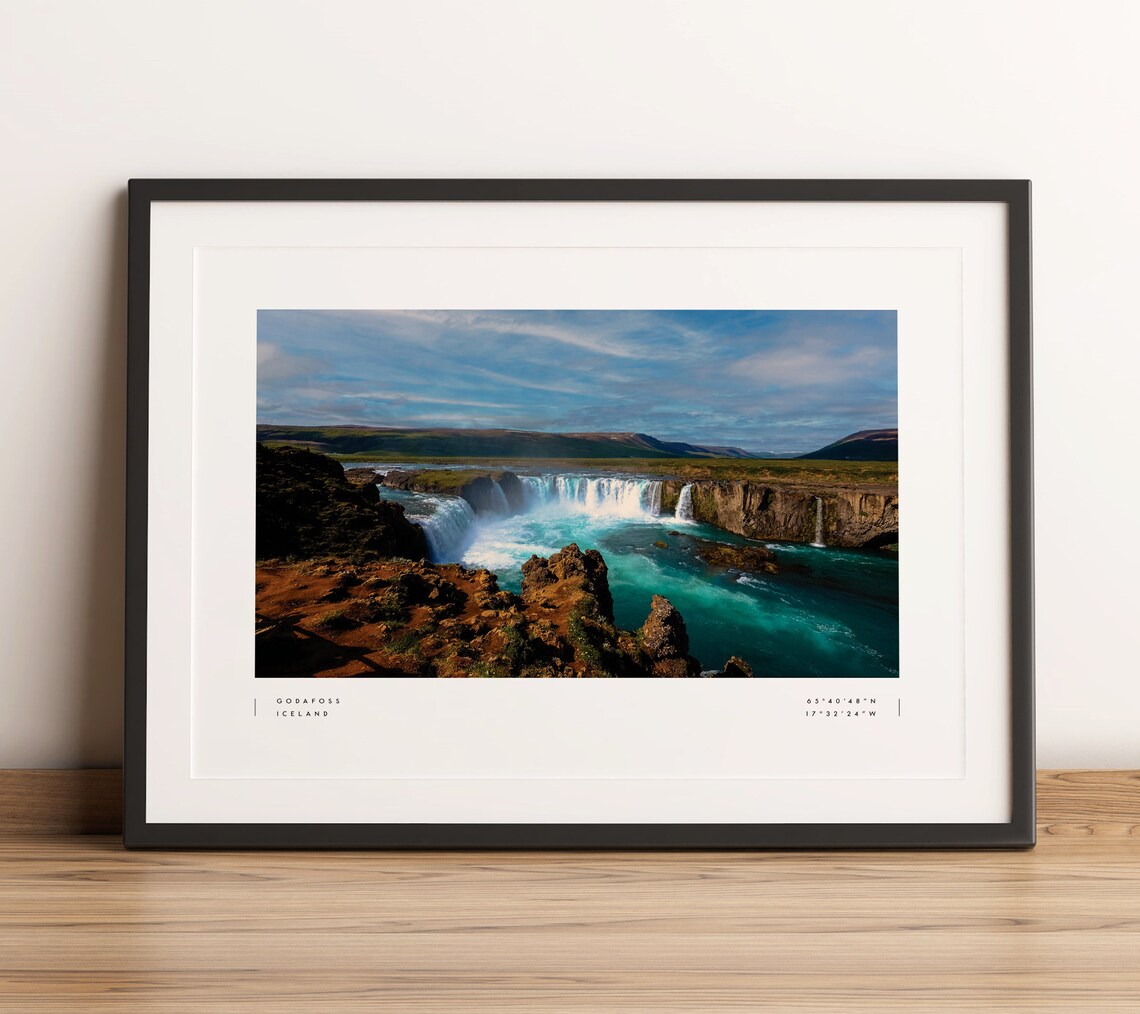 Godafoss Waterfall Iceland Travel Poster, Wall Art