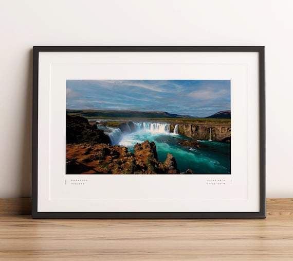 Godafoss Waterfall Iceland Travel Poster, Wall Art