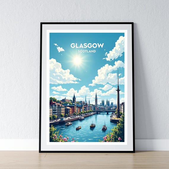 Glasgow Poster Scotland Print Wall Art Gift Travel Home Decor Illustration