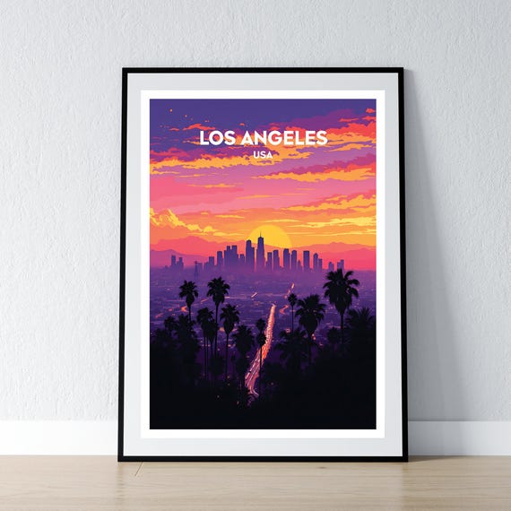 Los Angeles Poster La Skyline Print Wall Art Gift Travel Home Decor Illustration
