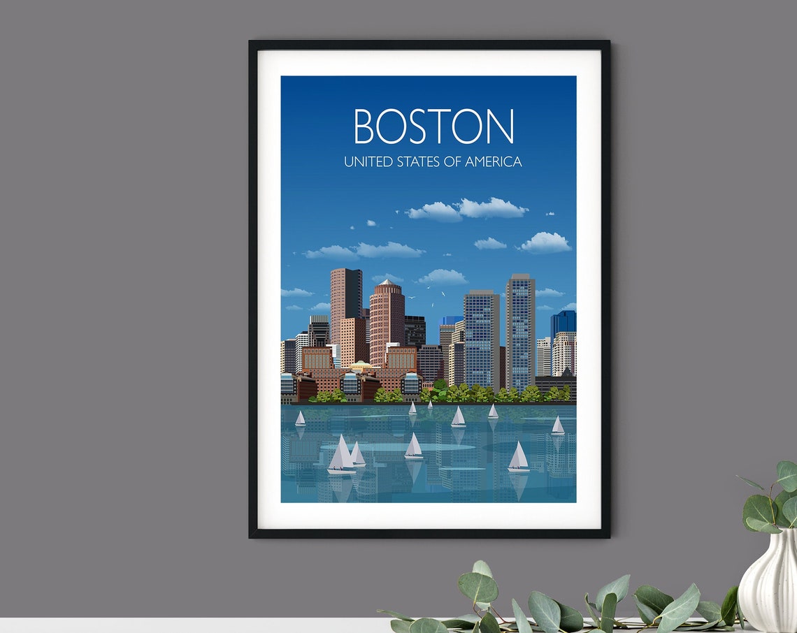 Boston Skyline Sailboats on Harbor Daytime City Travel Poster - Image 3