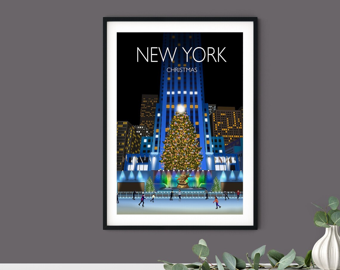 New York At Christmas Travel Poster, Holiday Cityscape - Image 5