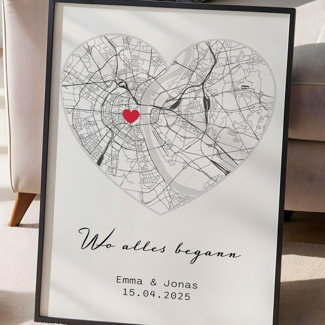Personalized Heart Map Print, Custom Couple Poster