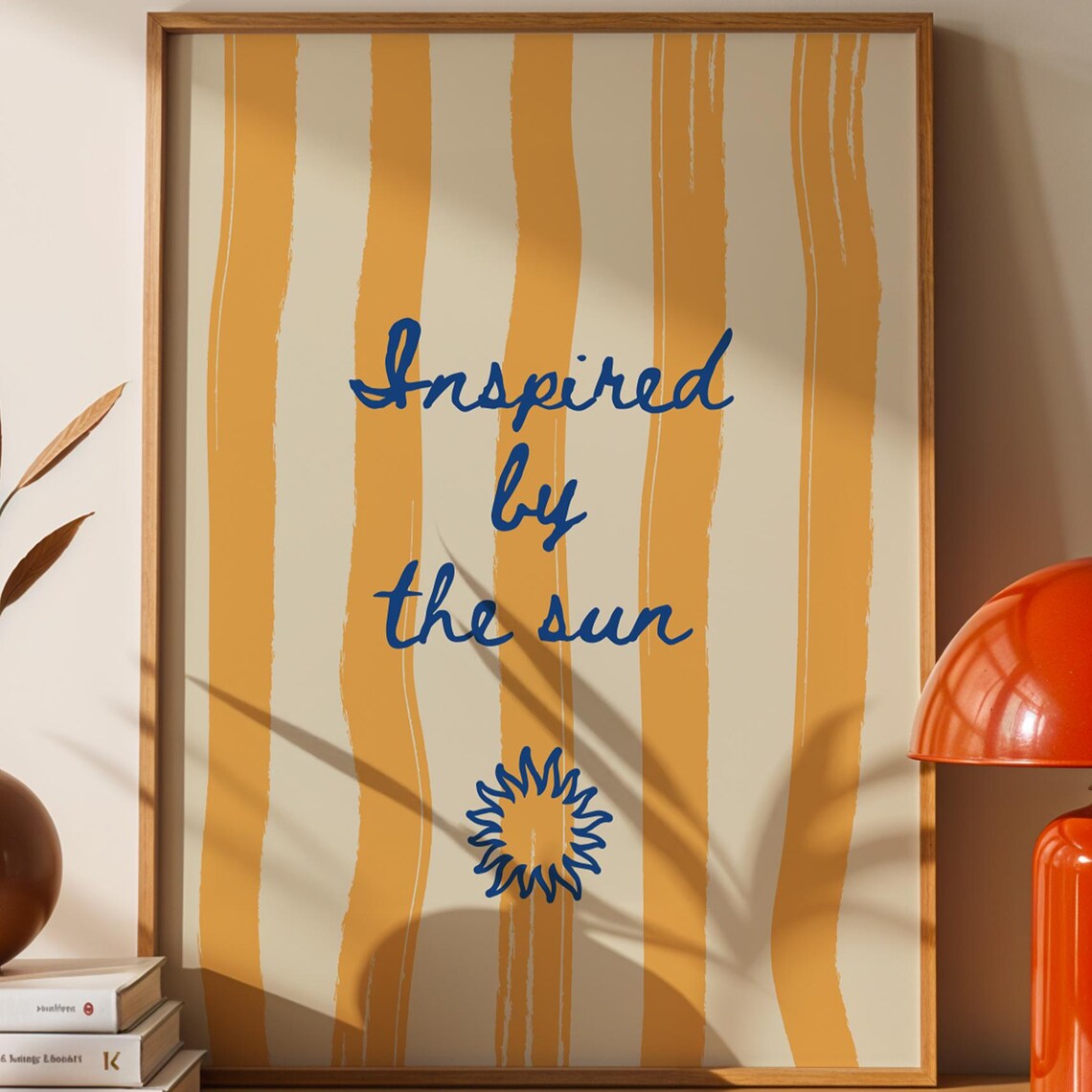 Inspired By The Sun Yellow Striped Hand Drawn Quote Wall Poster
