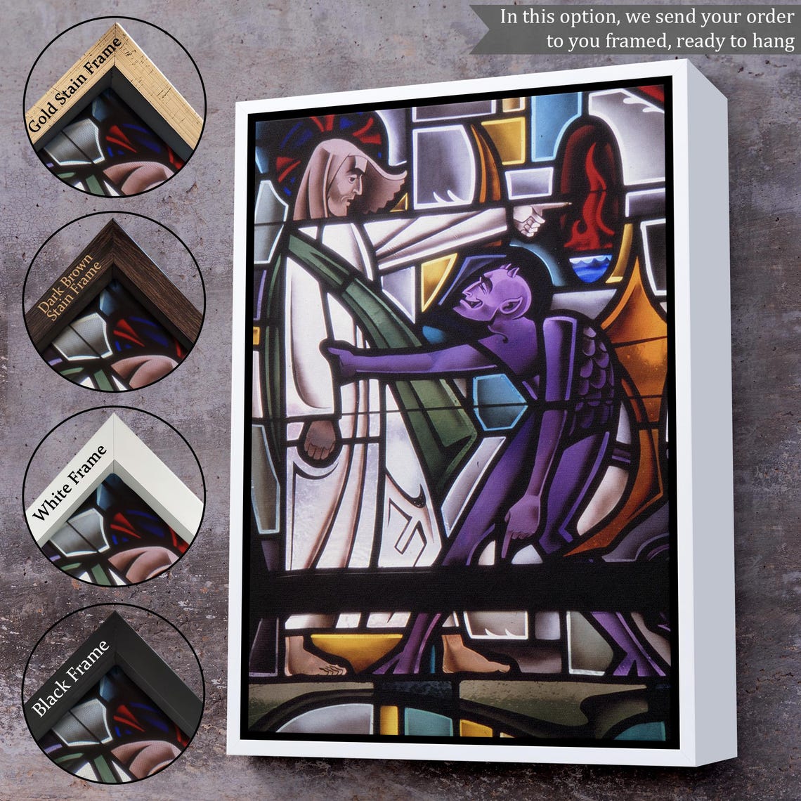 Jesus And Devil Stained Glass Style Religious Scene Art Poster - Image 3