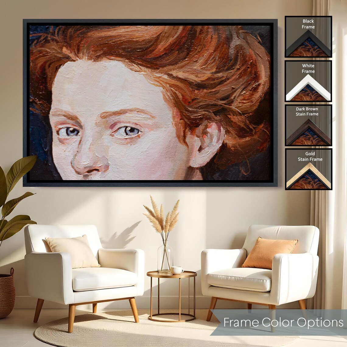 Red Haired Woman Portrait Blue Eyes Oil Painting Fine Art Poster - Image 2