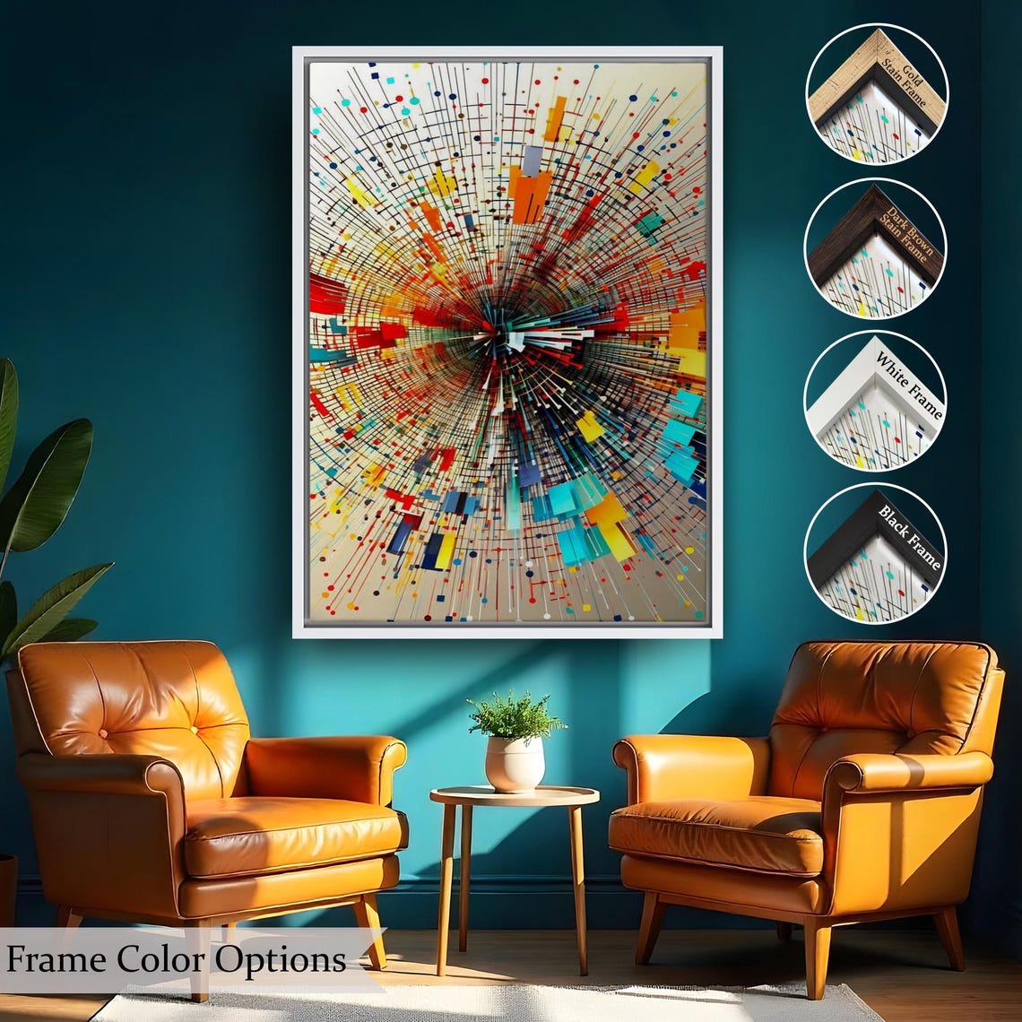 Color Explosion Abstract Radiating Colorful Lines Modern Art Poster - Image 2