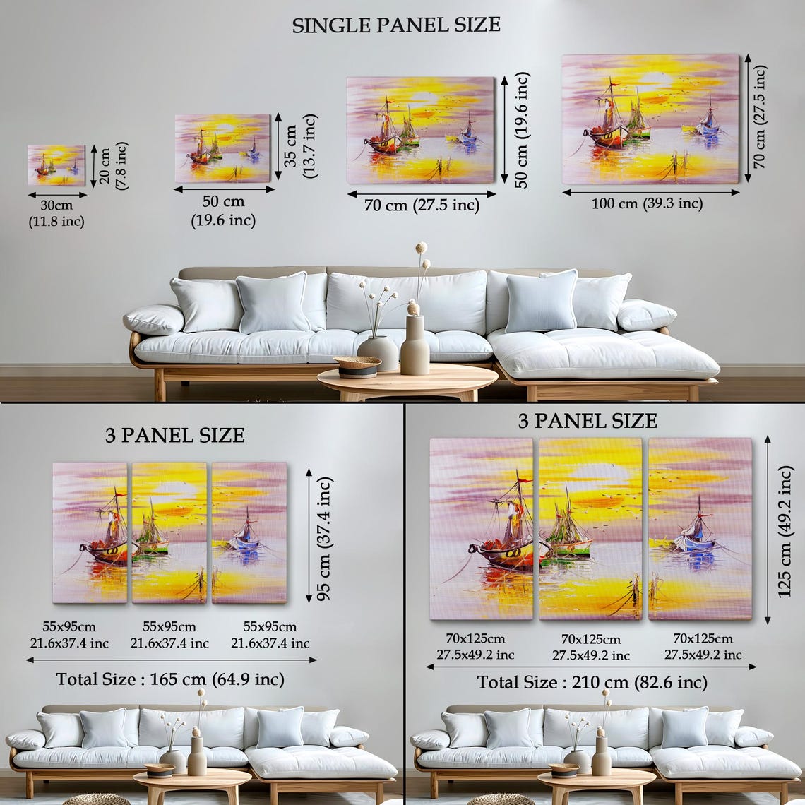 Golden Sunset Sailboats Harbor Seagulls Impressionist Art Poster - Image 4