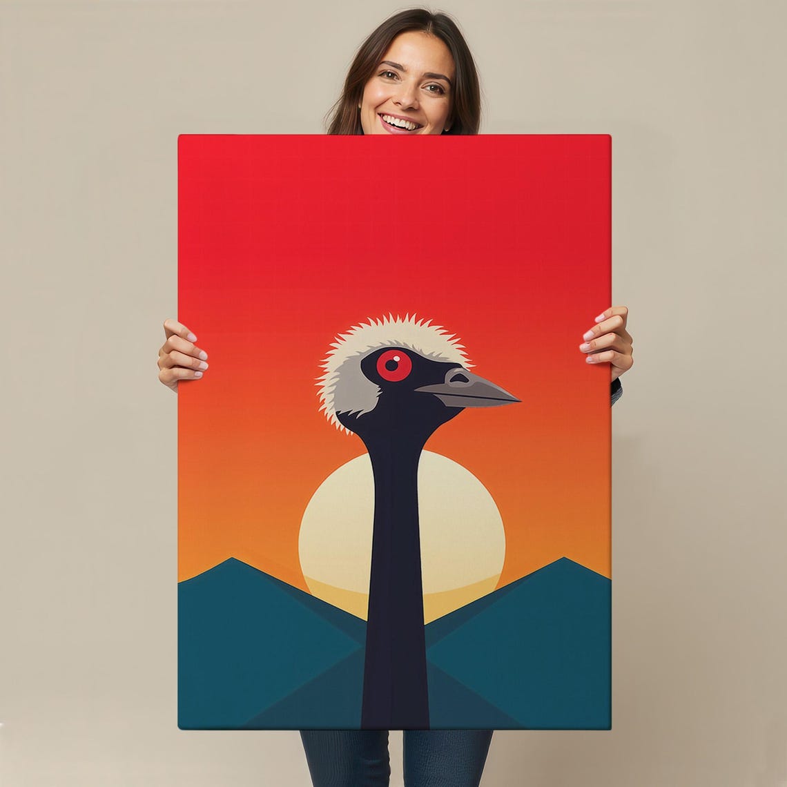 Minimalist Ostrich Sunset Geometric Bird Portrait Modern Art Poster - Image 4