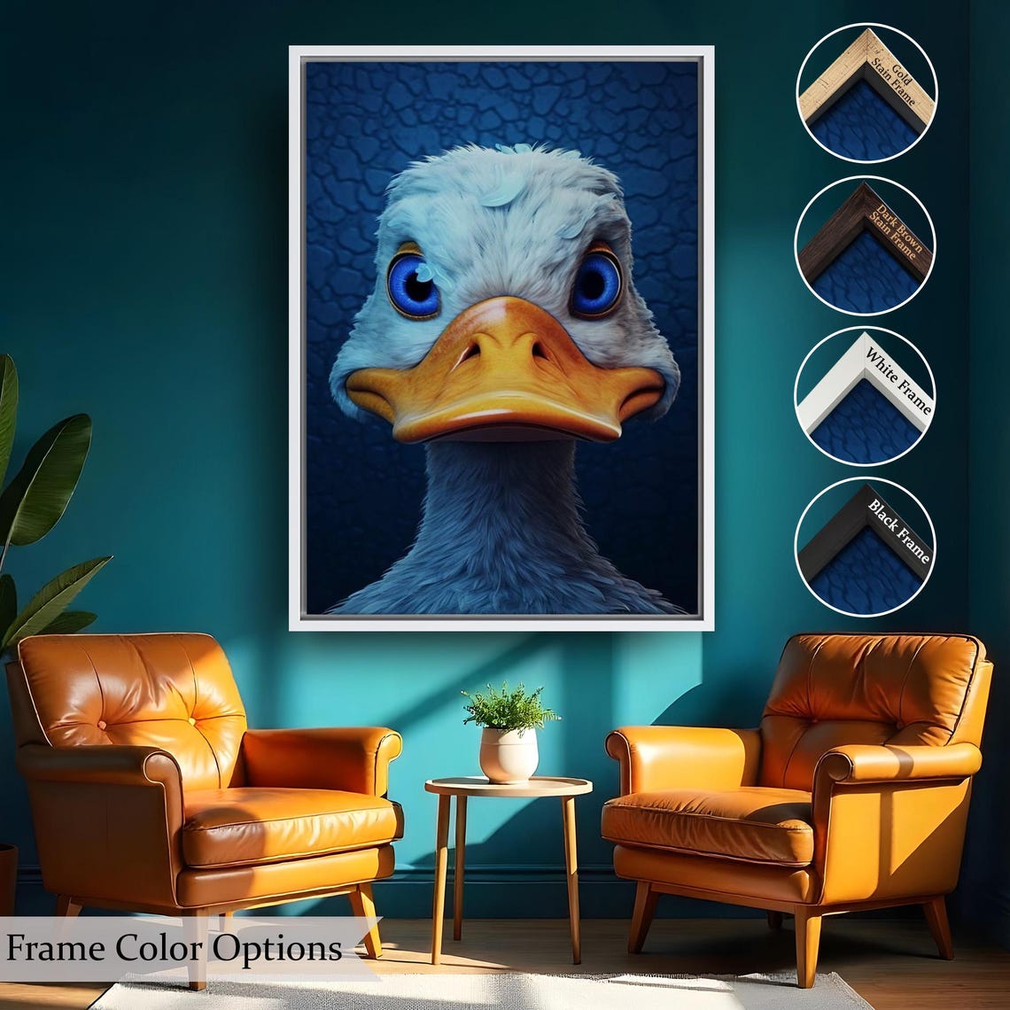Cute Duck Close-Up Blue Eyes Funny Whimsical Animal Art Poster - Image 2