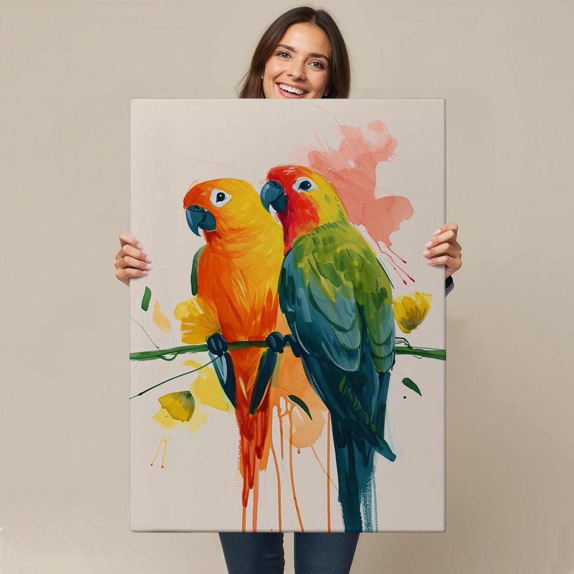 Two Colorful Parrots On A Branch Tropical Bird Wildlife Art Poster - Image 4