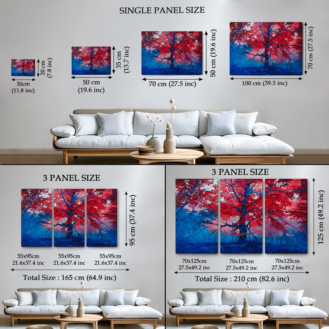 Fiery Red Autumn Tree Deep Blue Forest Oil Painting Art Poster - Image 4