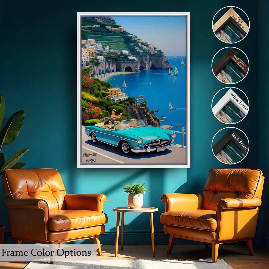 Amalfi Coast Classic Turquoise Convertible Retro 1950s Drive Poster - Image 2