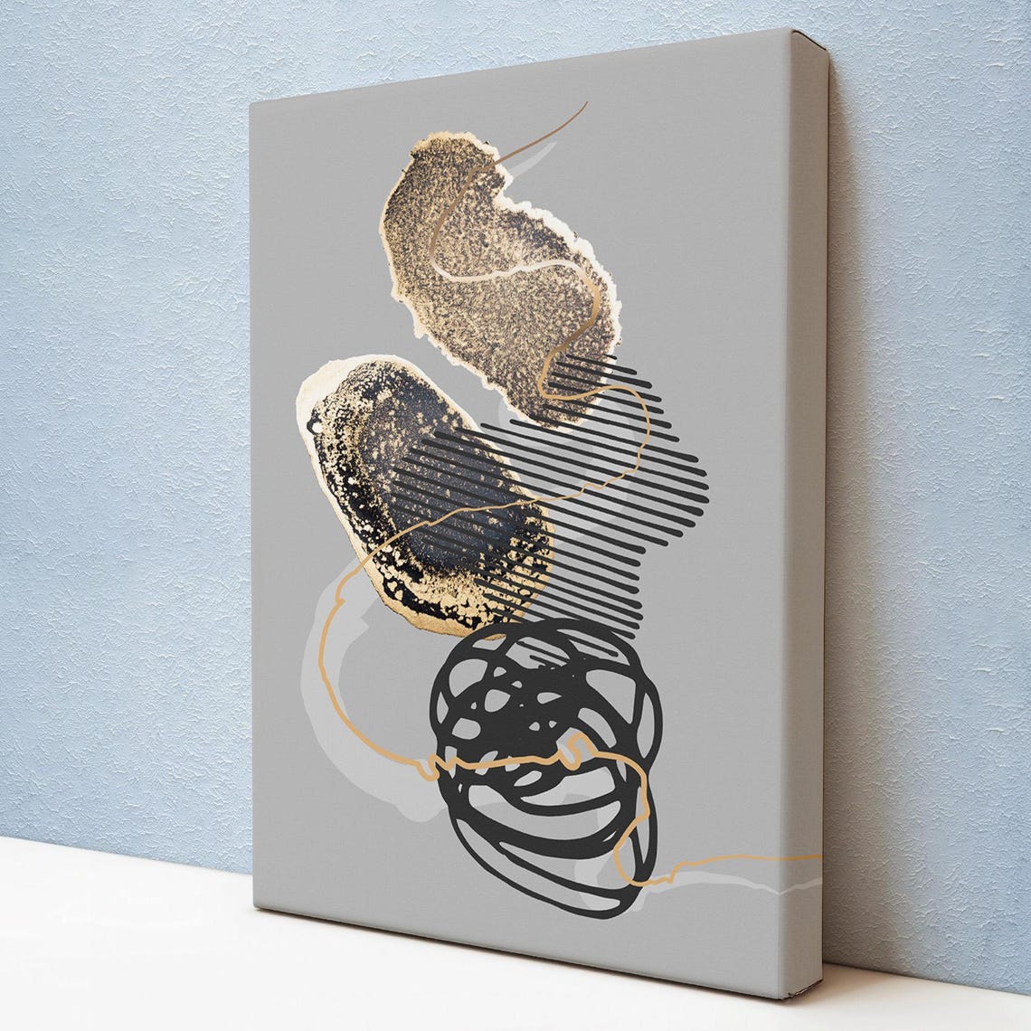 Minimalist Gold Black Abstract Shapes Modern Elegant Neutral Wall Art