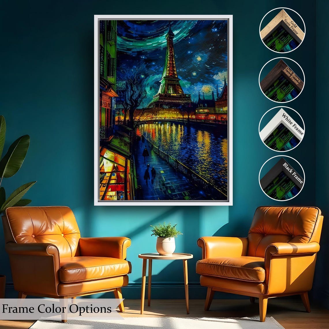 Paris Eiffel Tower Starry Night Van Gogh Style Dreamy City Poster - Image 2