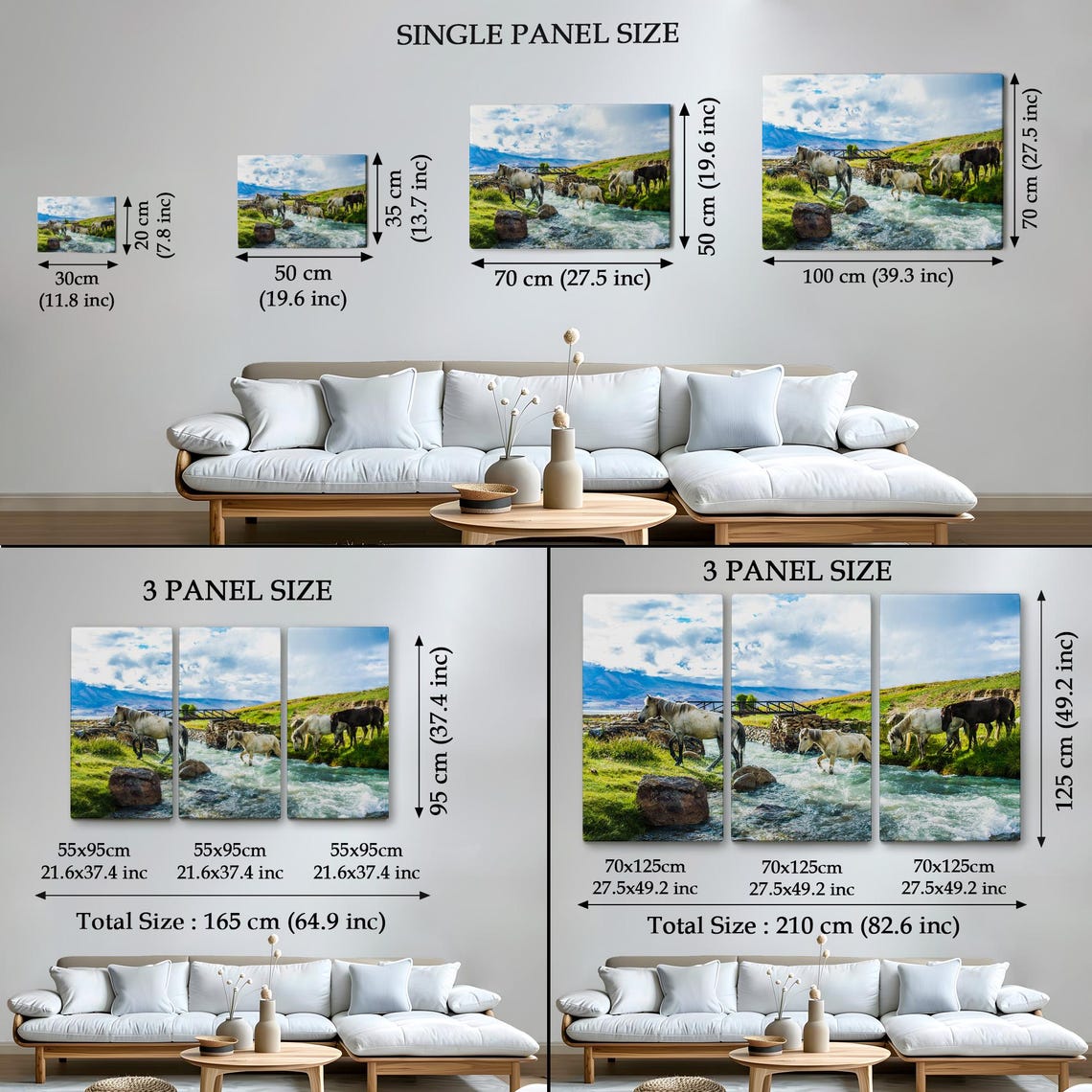 Wild Horses Crossing Mountain River Stone Bridge Photo Wall Poster - Image 4