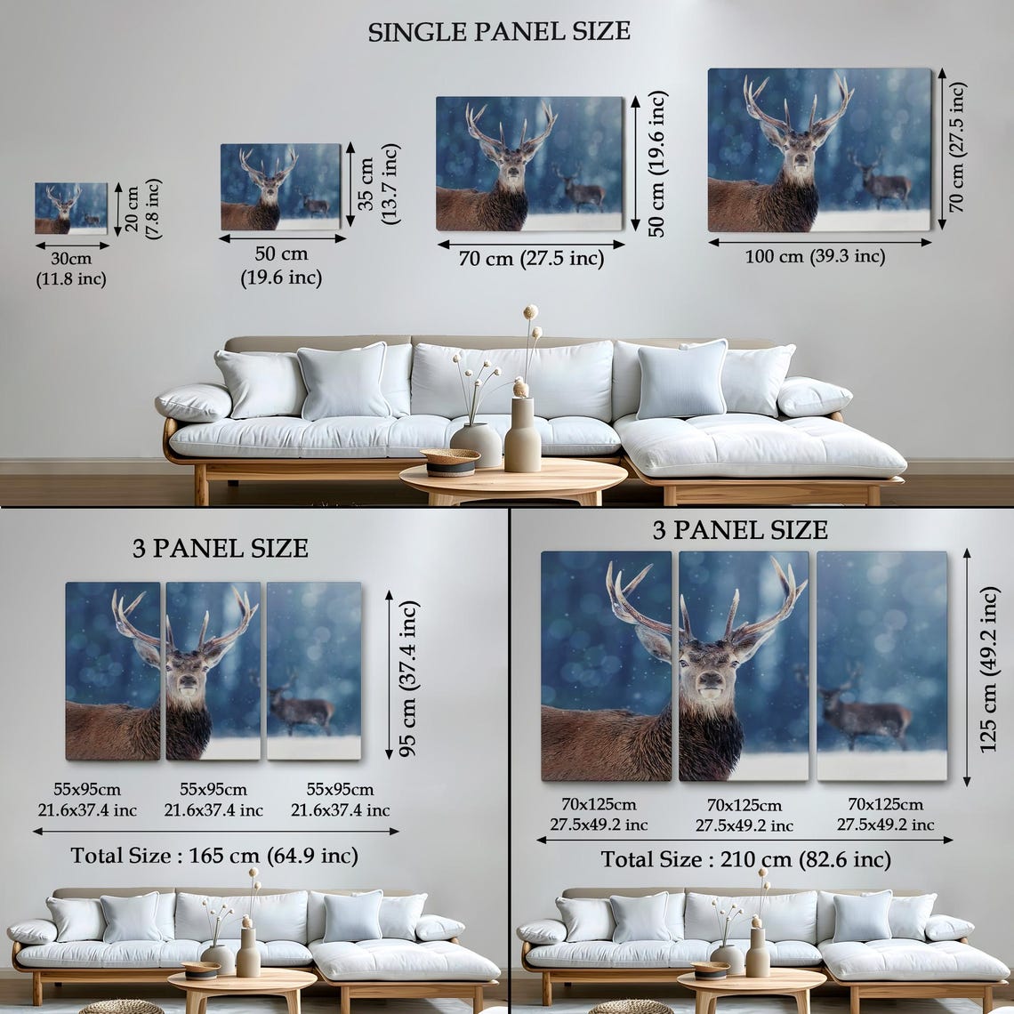 Majestic Stag Winter Snow Forest Close Portrait Blue Moody Wall Art - Image 4