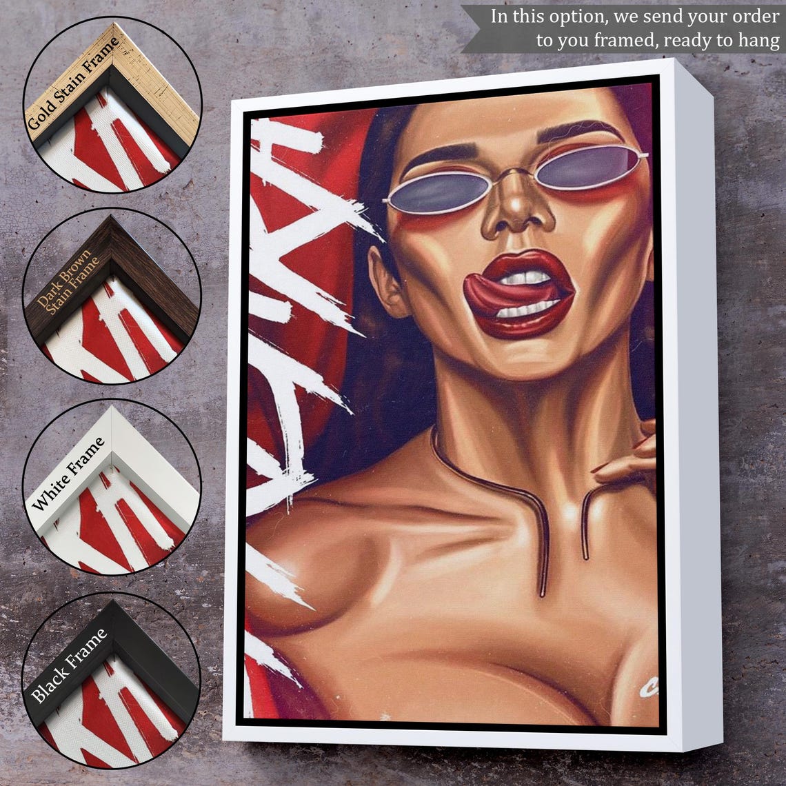 Sassy Red Lips Sunglasses Pop Art Beauty Portrait Bold Wall Poster - Image 3