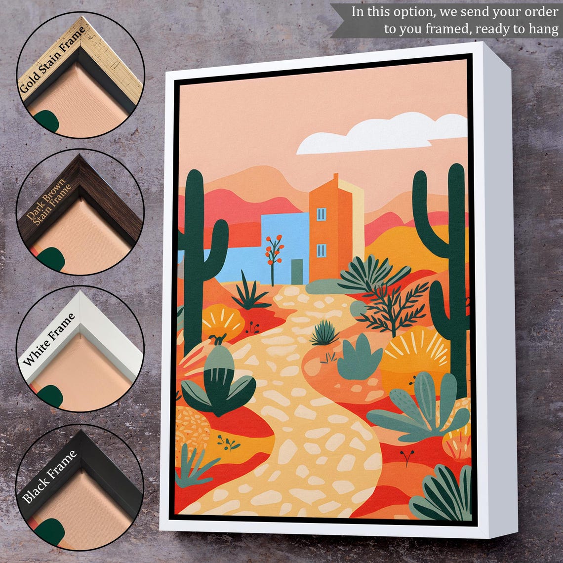 Sunny Desert Cactus Trail Southwest Minimalist Botanical Art Poster - Image 3