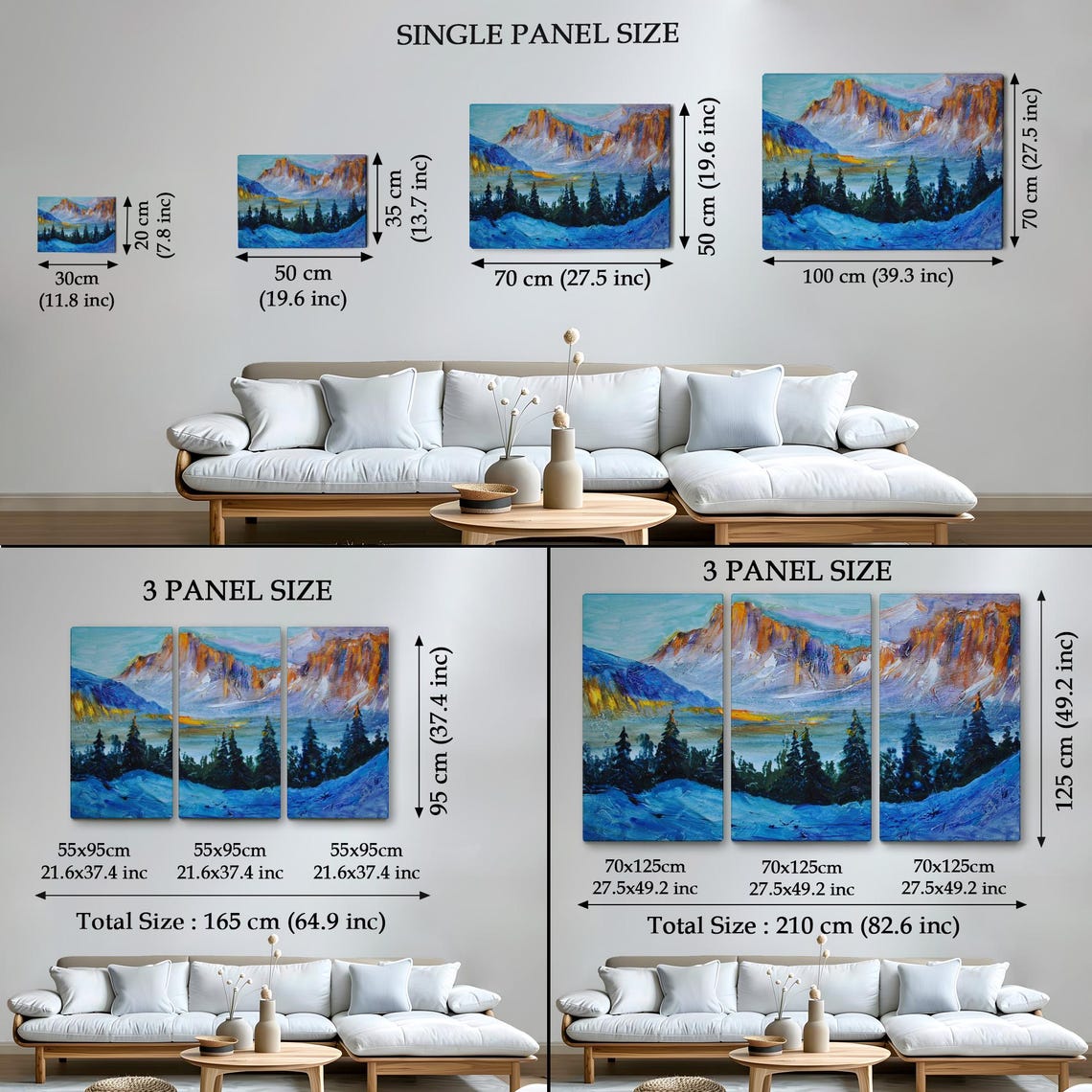Snowy Mountain Valley Pines Blue Orange Impasto Winter Landscape Print - Image 4