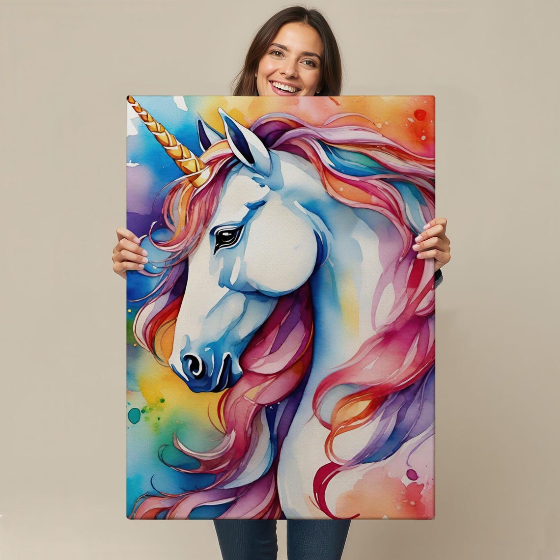 Magical Rainbow Unicorn Watercolor Fantasy Horse Mane Art Poster - Image 4