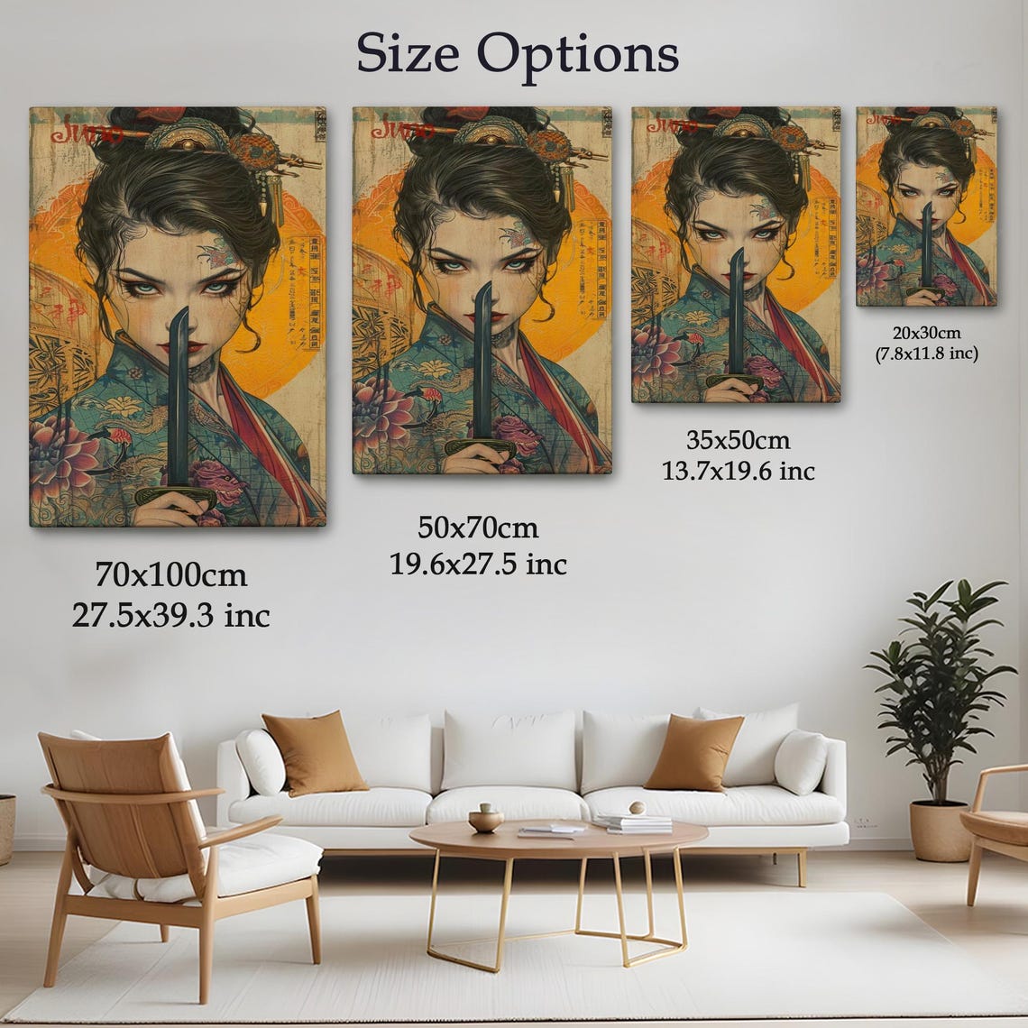 Japanese Warrior Woman Katana Ukiyo E Style Kimono Art Poster - Image 4