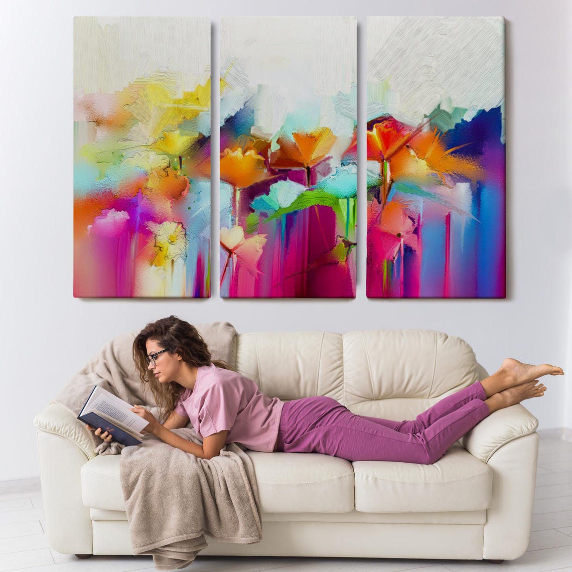 Abstract Colorful Flowers Bloom Painting Vibrant Modern Floral Print - Image 3