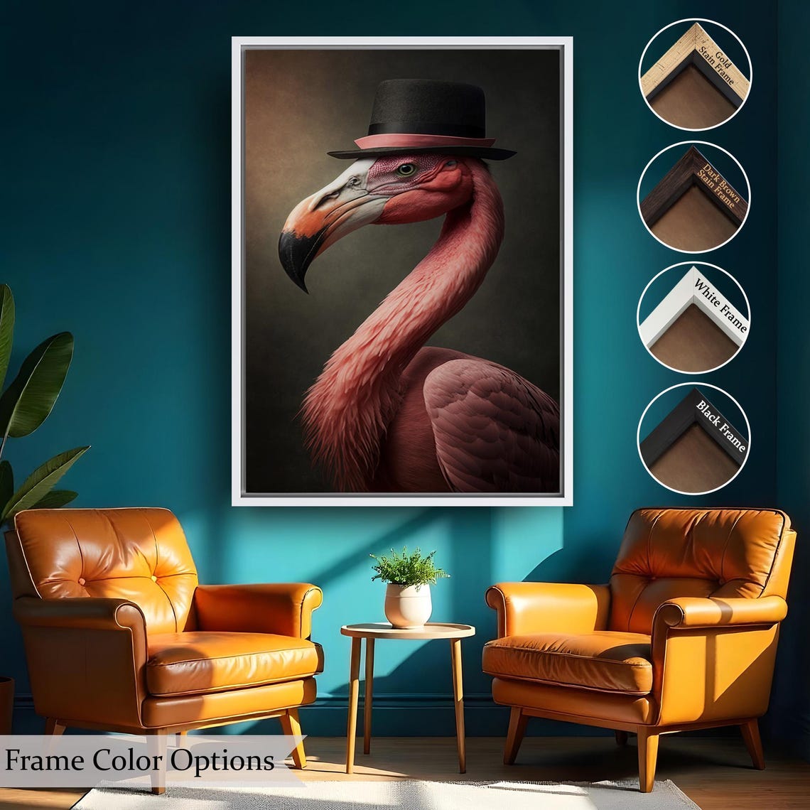 Flamingo Wearing Top Hat Classic Portrait Quirky Animal Art Print - Image 2