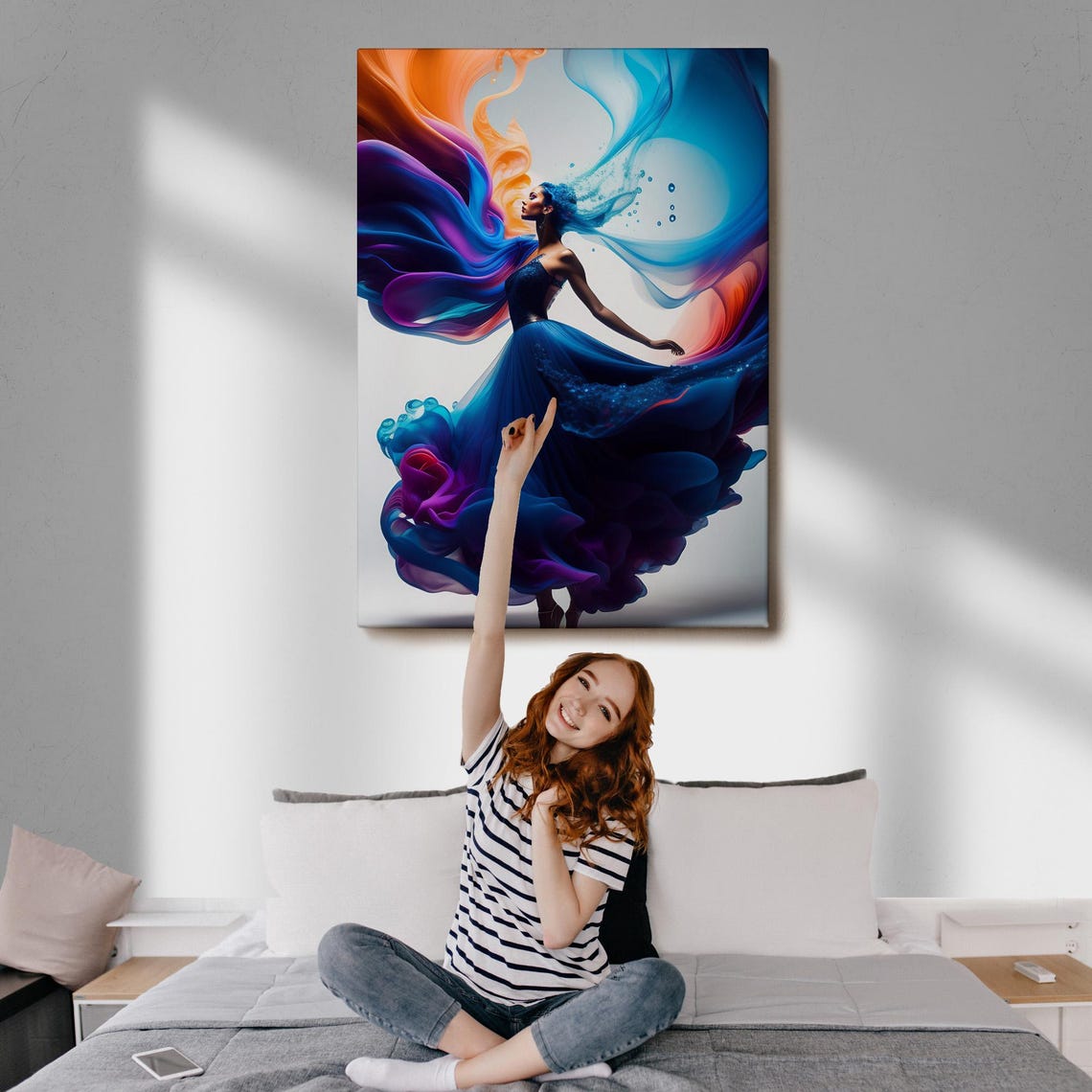 Elegant Dancer Blue Ink Gown Flowing Smoke Modern Feminine Art Print - Image 3
