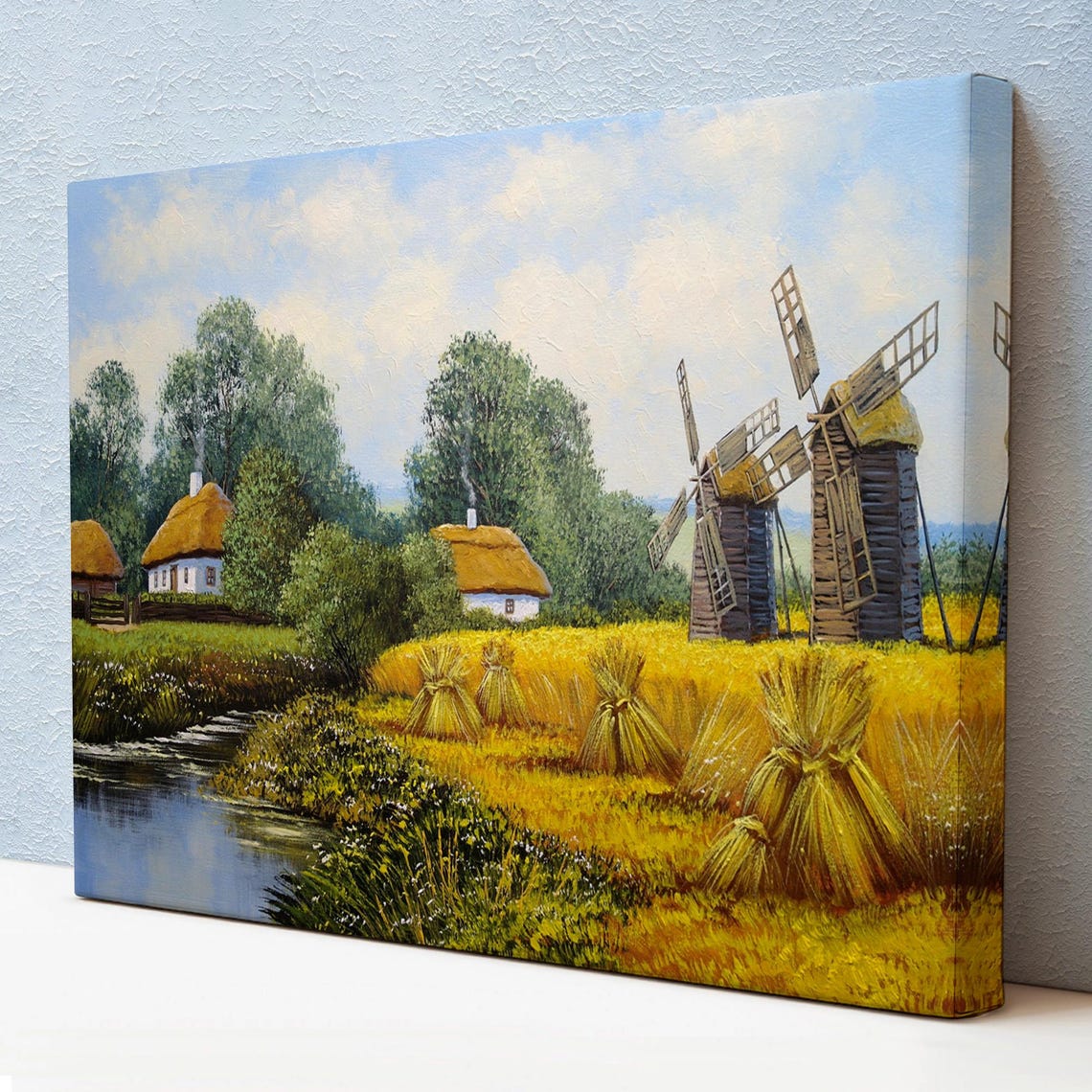 Ukrainian Village Windmills Wheat Field Thatched Houses Country Poster