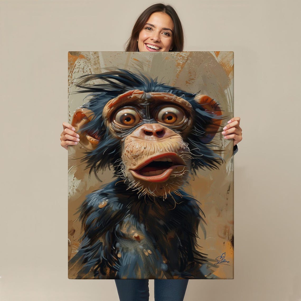 Surprised Baby Chimpanzee Wide Eyes Funny Expressive Animal Art Poster - Image 4