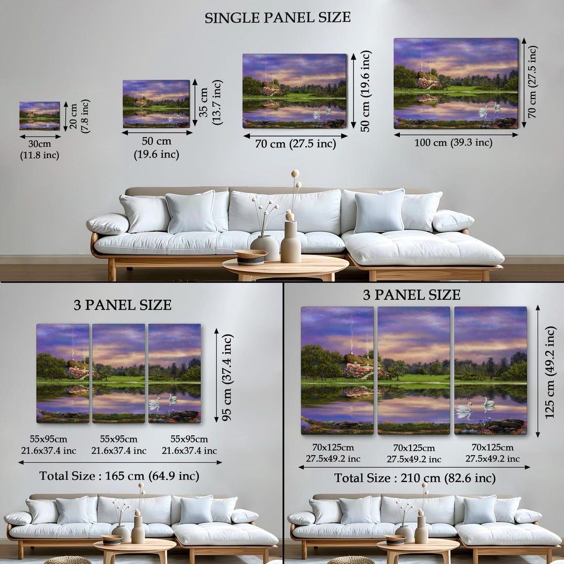 Lakeside Cottage Sunset Swans Mirror Water Romantic Painting Poster - Image 4